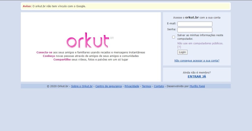 Login: Similaridades do Orkut.com e Orkut br